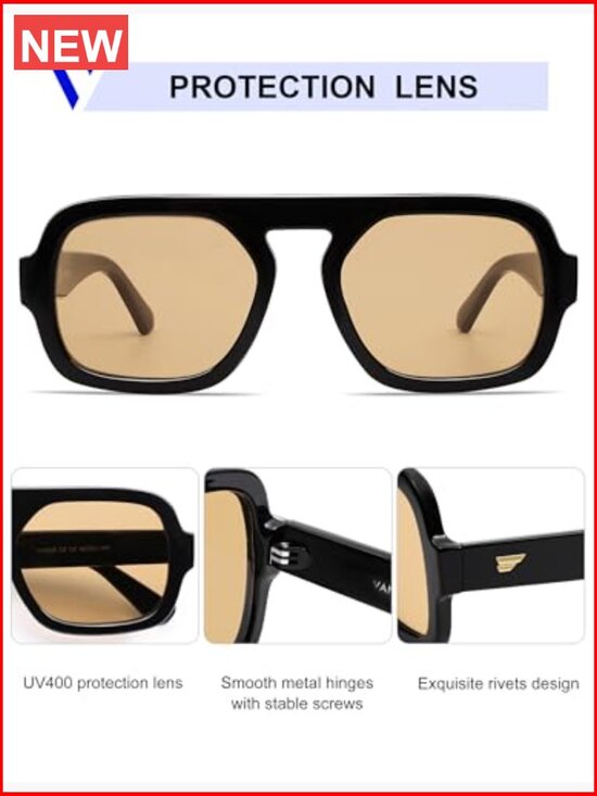 Retro Square Aviator Sunglasses with UV400 Protection - Non-Polarized main image 3